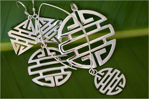 Chinese Longevity Symbol Pendants & Earrings in Sterling Silver