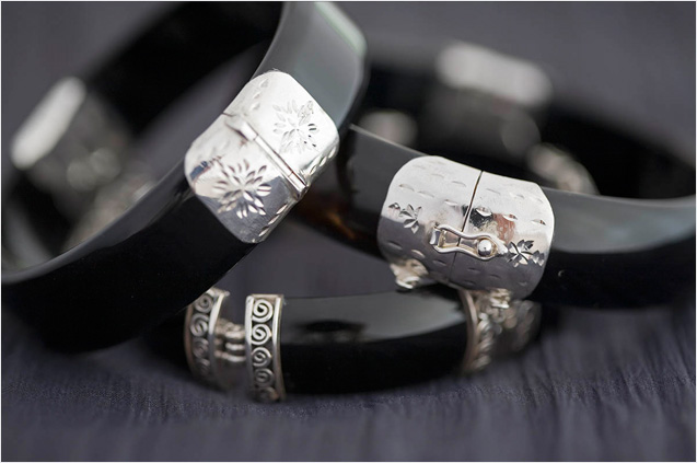 Onyx & Silver Bangles