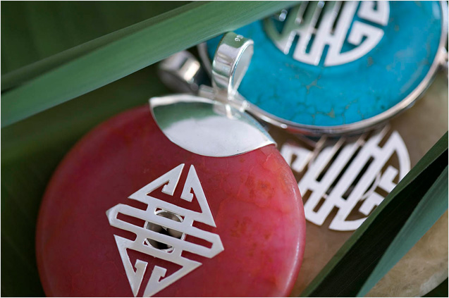 Red Jade, Yellow Jade & Turquoise ‘Longevity’ Symbol Pendants